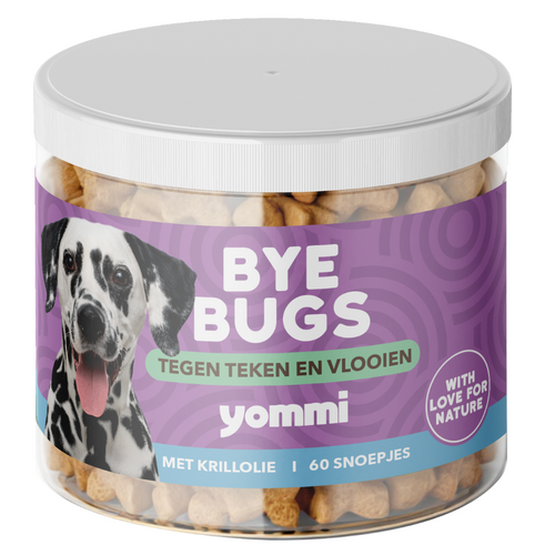 Yommi Bye Bugs chews tegen teken en vlooien voor honden – pot met 60 stuks