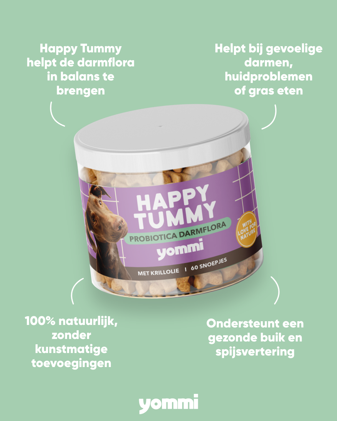 Yommi Happy Tummy probiotica snoepjes voor de spijsvertering van honden – foto 3