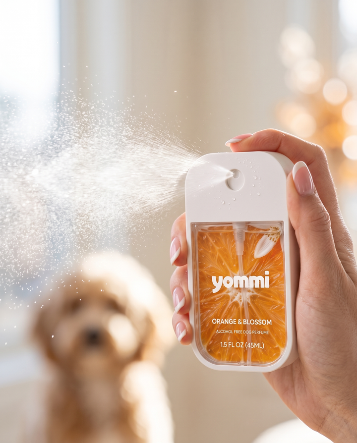 Yommi hondenparfums – alcoholvrije parfum-mist – sfeerbeeld met hond