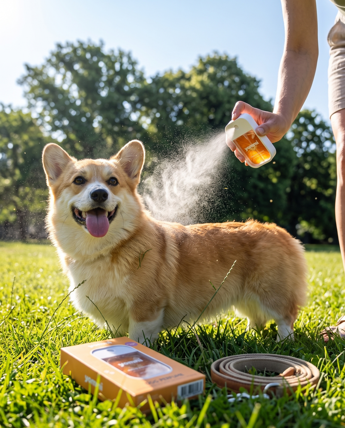 Yommi hondenparfums – alcoholvrije parfum-mist – sfeerbeeld met hond
